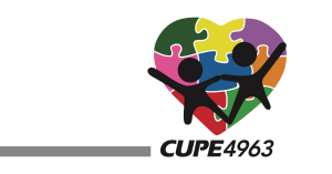 Logo: CUPE 4963. Two stick figure people, over a multi-colour heart that looks like a jigsaw puzzle