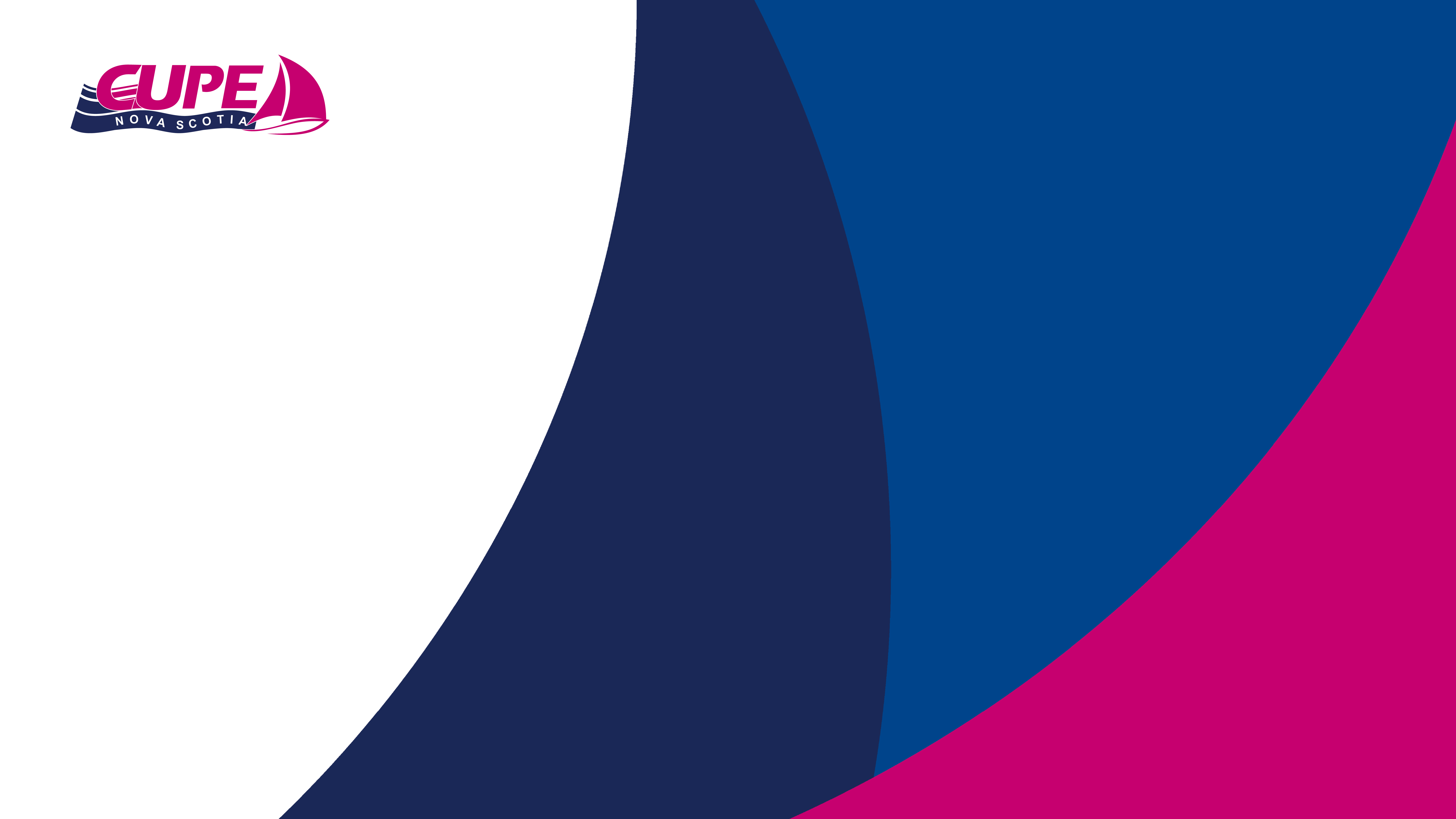 Background image for virtual meetings. CUPE NS logo with three colours: pink, blue and white