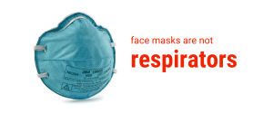Web banner. Photo: N-95 respirator. Text: face masks are not respirators.