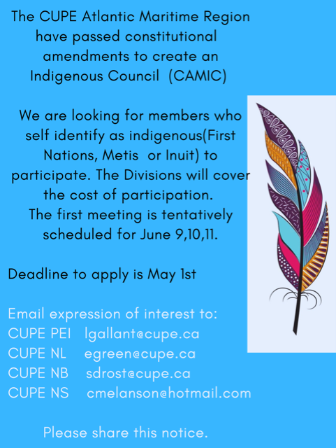 Notice Image CUPE Atlantic Maritimes Indigenous Council CUPE Nova Scotia