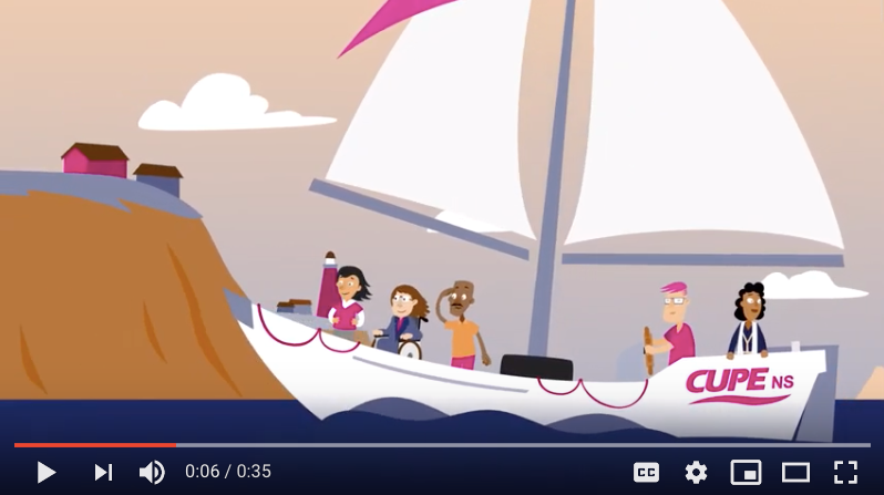 Still photo from a CUPE Nova Scotia video. Four members sailing on a boat.