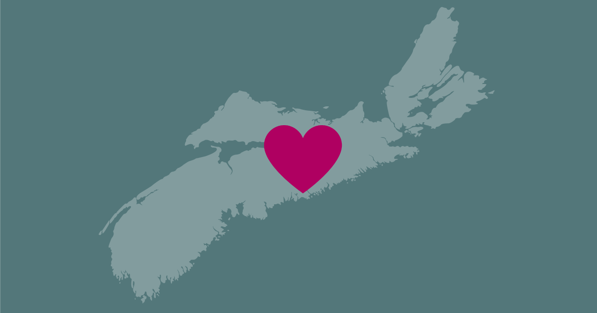 Illustration: map of Nova Scotia with a heart