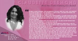 Web banner. Text: CUPE Nova celebrates Black History Month, Claudette Desmond. Photo of Claudette Desmond