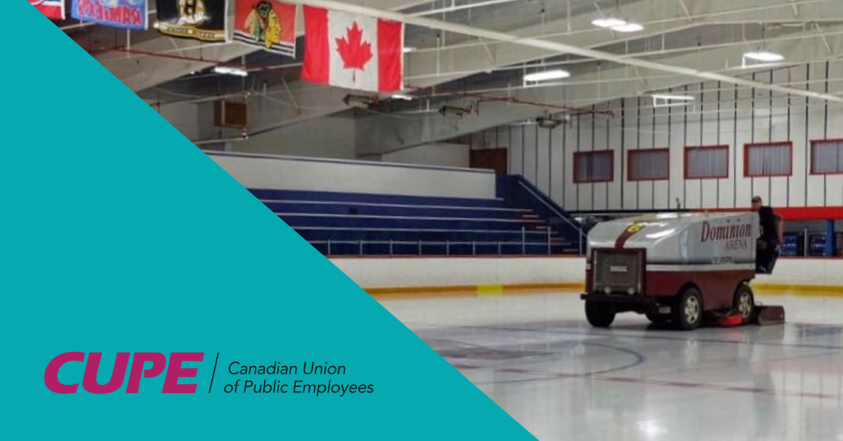 Web banner: CUPE logo and photo of zamboni cleaning ice at the Dominion Arena